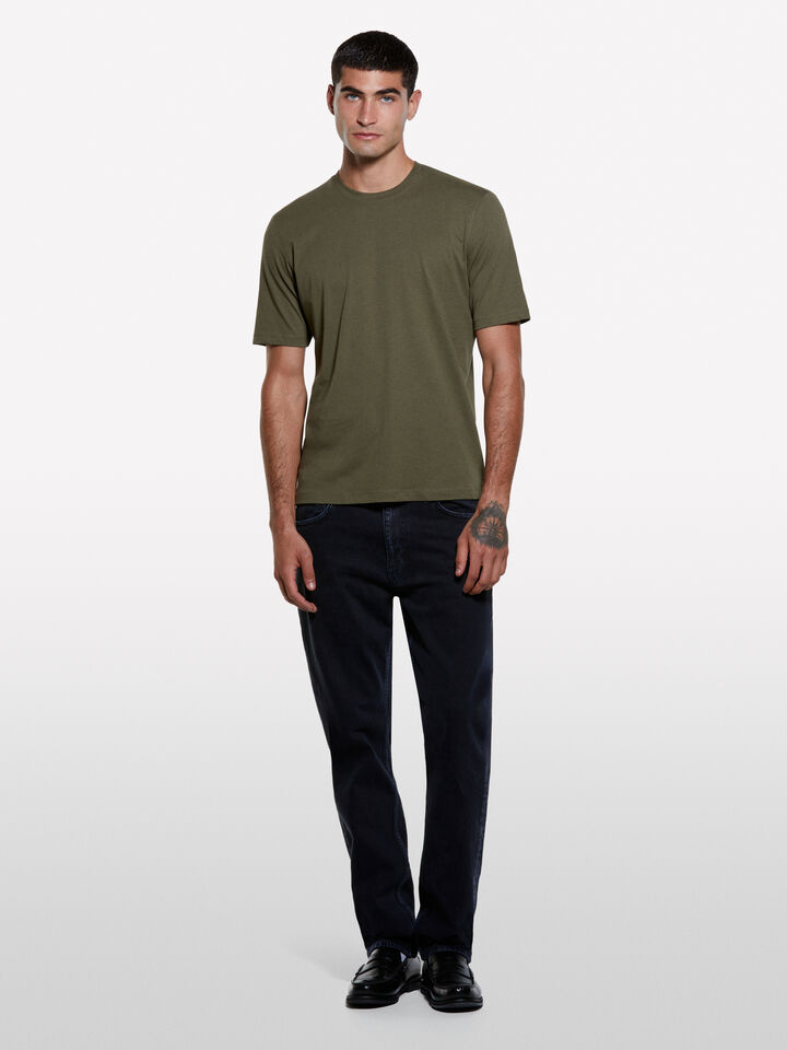Olive green regular fit short sleeve t-shirt - men's short sleeve t-shirts - Dark Green | Sisley image number 1